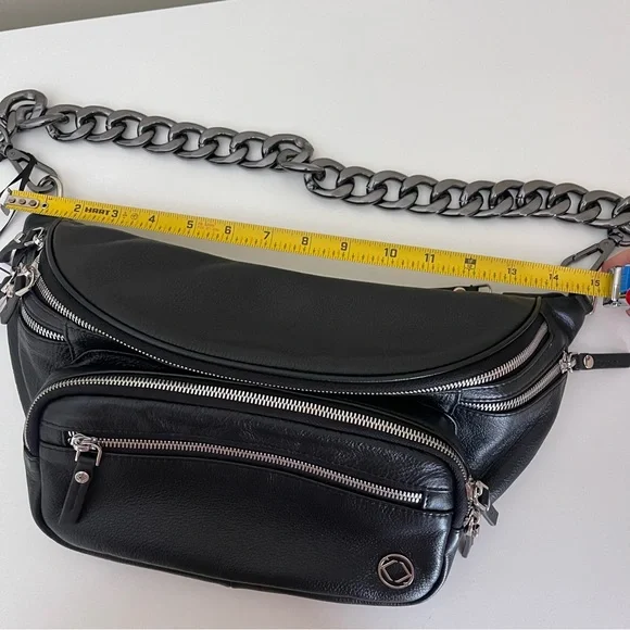 Kerikit England VANESSA LEATHER SLING BAG Black Gretchen Chain Gunmetal Travel - Picture 4 of 9